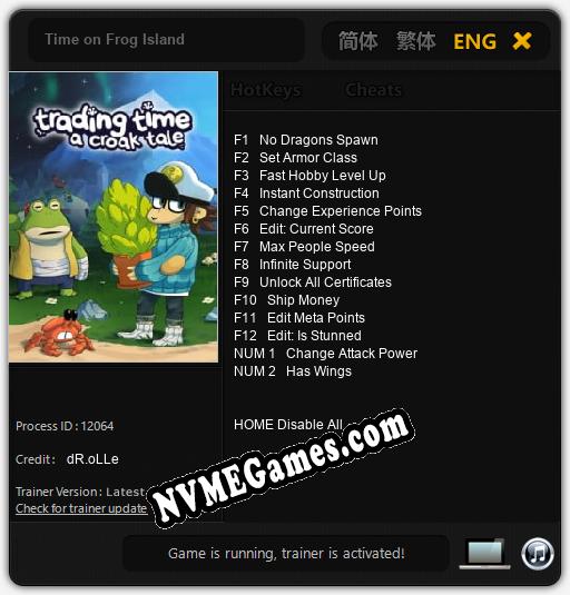 Treinador liberado para Time on Frog Island [v1.0.5]