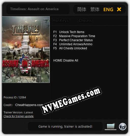 Treinador liberado para Timelines: Assault on America [v1.0.4]