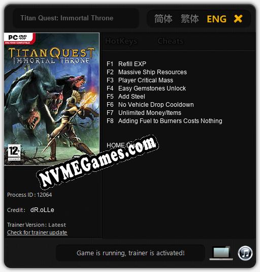 Titan Quest: Immortal Throne: Treinador (V1.0.88)