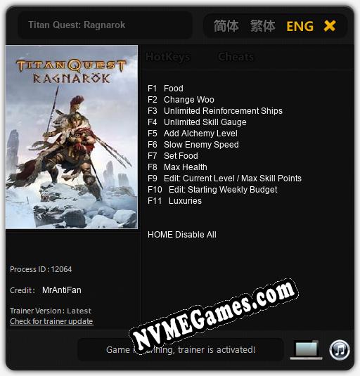 Titan Quest: Ragnarok: Trainer +11 [v1.8]