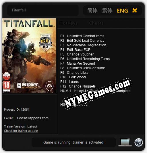 Treinador liberado para Titanfall [v1.0.1]