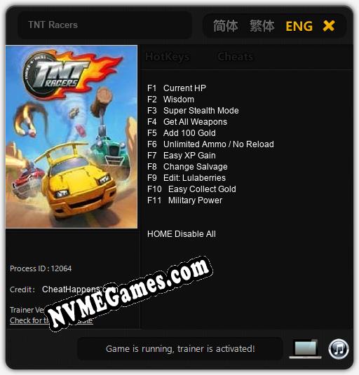 TNT Racers: Cheats, Trainer +11 [CheatHappens.com]