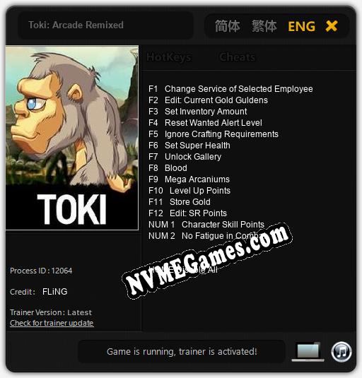 Toki: Arcade Remixed: Cheats, Trainer +14 [FLiNG]