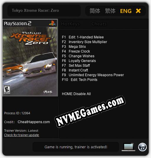 Tokyo Xtreme Racer: Zero: Cheats, Trainer +10 [CheatHappens.com]