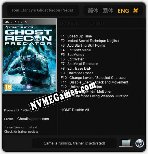 Treinador liberado para Tom Clancy’s Ghost Recon Predator [v1.0.4]