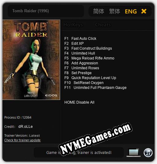 Treinador liberado para Tomb Raider (1996) [v1.0.5]