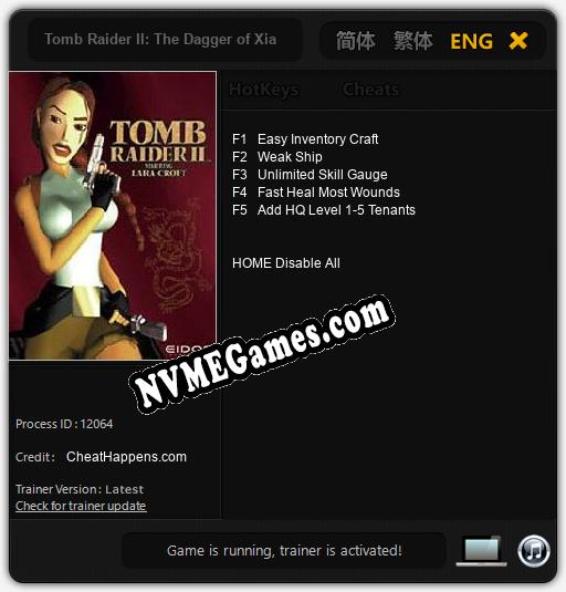 Tomb Raider II: The Dagger of Xian: Treinador (V1.0.9)