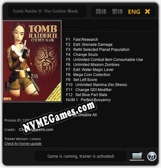 Tomb Raider II: The Golden Mask: Treinador (V1.0.49)