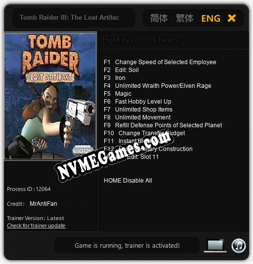 Tomb Raider III: The Lost Artifact: Treinador (V1.0.30)