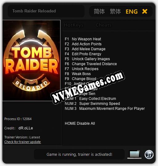 Tomb Raider Reloaded: Treinador (V1.0.90)