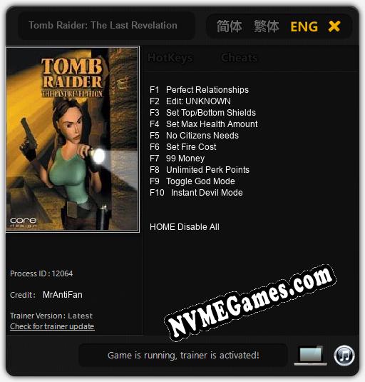 Treinador liberado para Tomb Raider: The Last Revelation [v1.0.8]