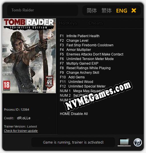 Tomb Raider: Cheats, Trainer +15 [dR.oLLe]