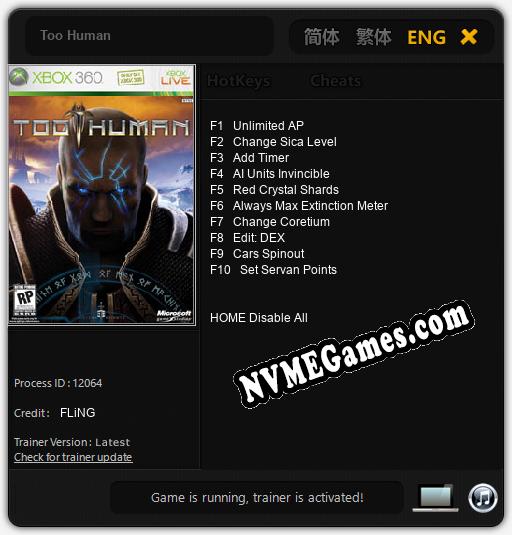 Too Human: Cheats, Trainer +10 [FLiNG]