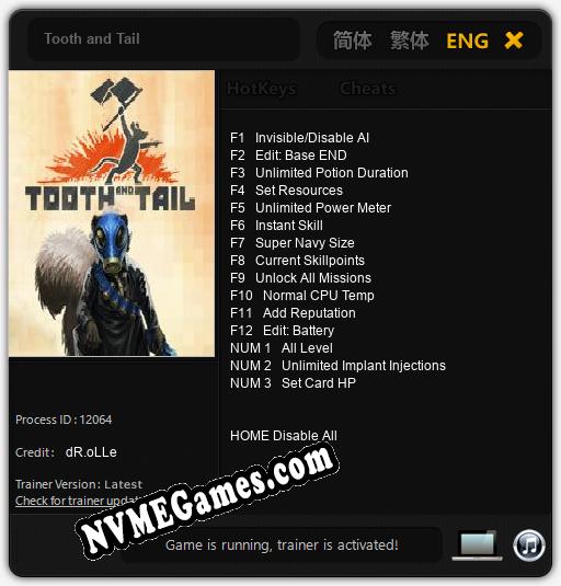 Tooth and Tail: Treinador (V1.0.32)