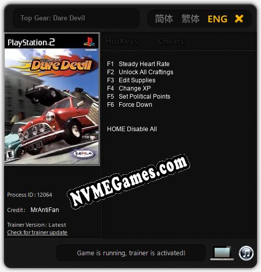 Treinador liberado para Top Gear: Dare Devil [v1.0.9]