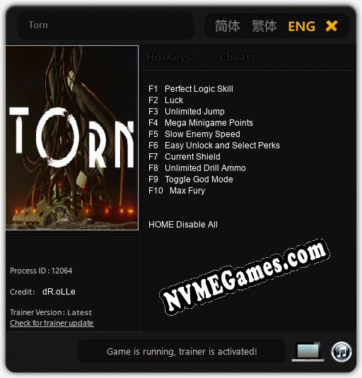 Torn: Trainer +10 [v1.2]