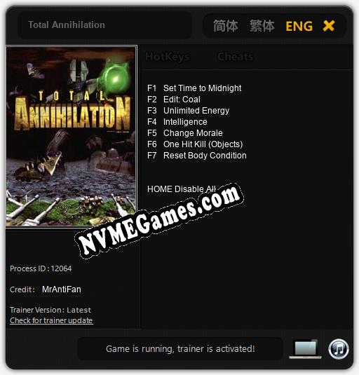 Treinador liberado para Total Annihilation [v1.0.1]