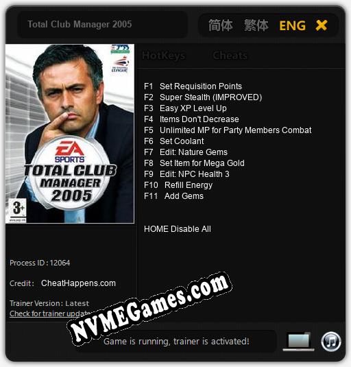 Total Club Manager 2005: Cheats, Trainer +11 [CheatHappens.com]