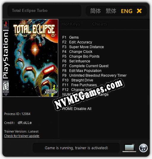 Total Eclipse Turbo: Treinador (V1.0.81)