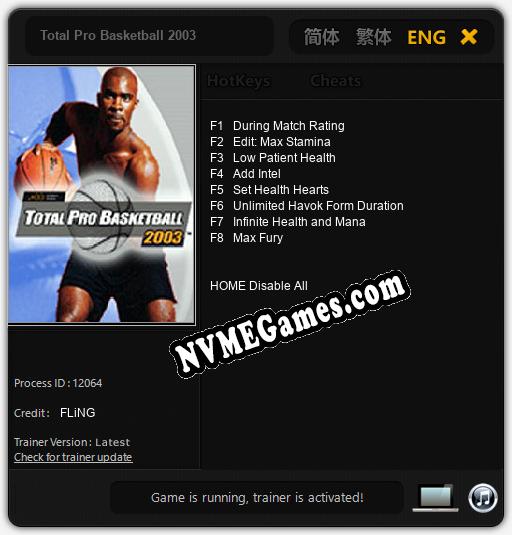 Total Pro Basketball 2003: Trainer +8 [v1.6]