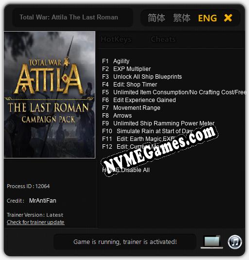 Total War: Attila The Last Roman: Cheats, Trainer +12 [MrAntiFan]