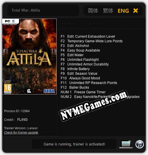 Total War: Attila: Cheats, Trainer +14 [FLiNG]