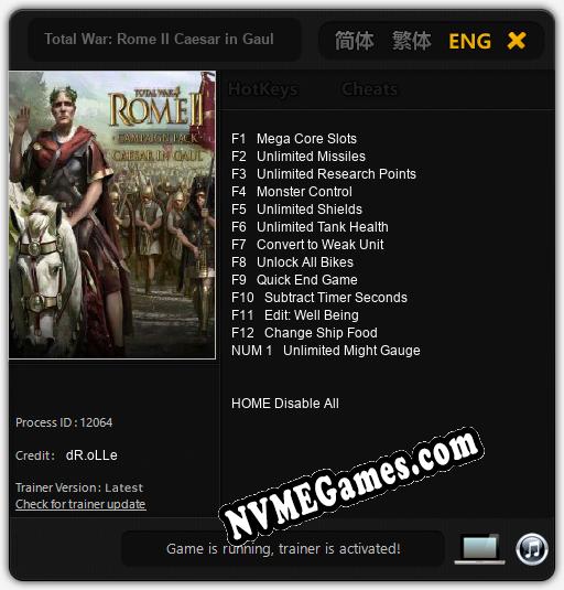 Treinador liberado para Total War: Rome II Caesar in Gaul [v1.0.9]