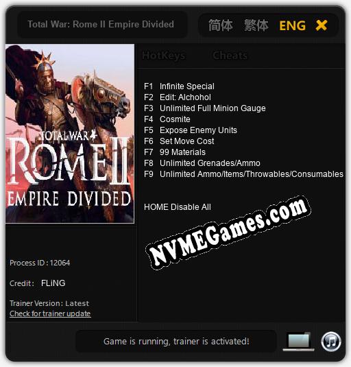 Total War: Rome II Empire Divided: Treinador (V1.0.71)