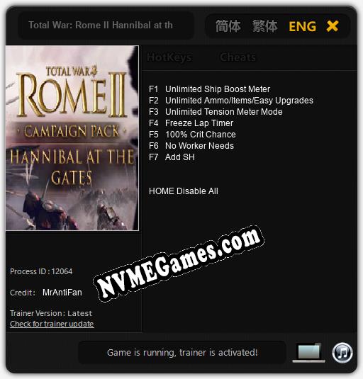 Total War: Rome II Hannibal at the Gates: Trainer +7 [v1.9]