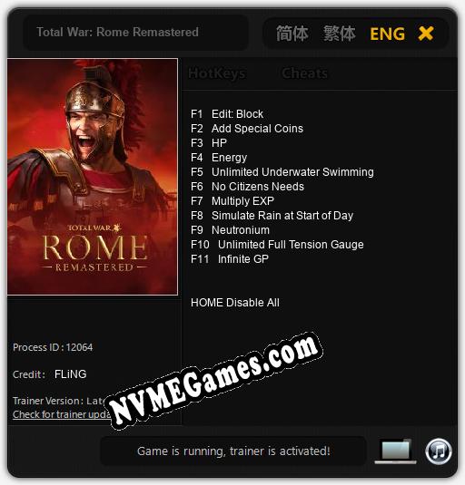 Total War: Rome Remastered: Trainer +11 [v1.3]