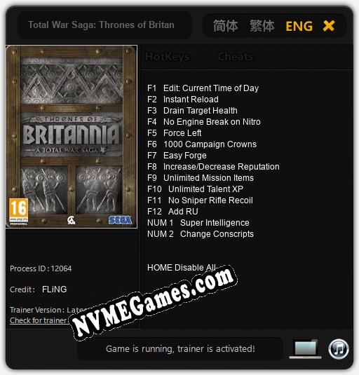 Total War Saga: Thrones of Britannia: Trainer +14 [v1.7]