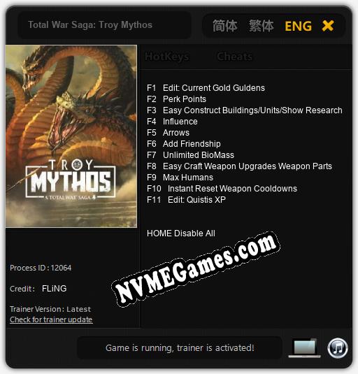 Total War Saga: Troy Mythos: Cheats, Trainer +11 [FLiNG]