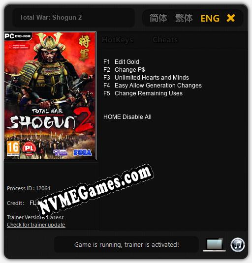 Treinador liberado para Total War: Shogun 2 [v1.0.1]