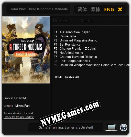 Total War: Three Kingdoms Mandate of Heaven: Trainer +9 [v1.9]