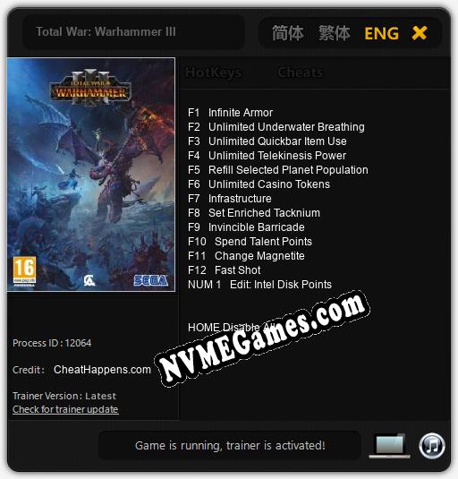 Treinador liberado para Total War: Warhammer III [v1.0.6]