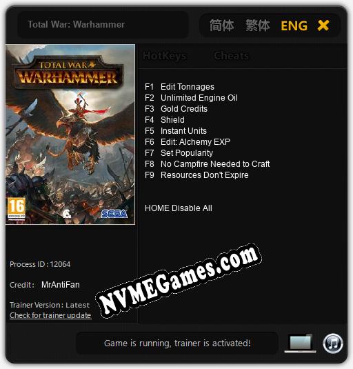 Total War: Warhammer: Cheats, Trainer +9 [MrAntiFan]