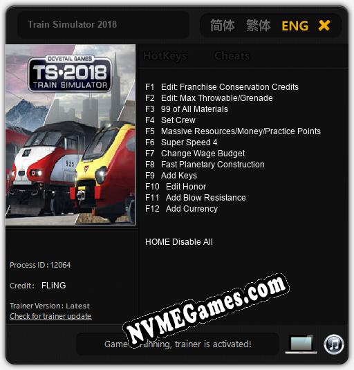 Treinador liberado para Train Simulator 2018 [v1.0.8]