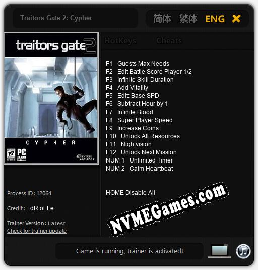 Traitors Gate 2: Cypher: Trainer +14 [v1.3]