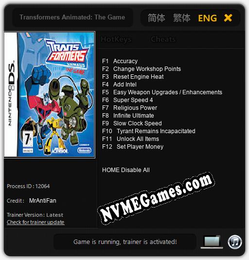 Transformers Animated: The Game: Trainer +12 [v1.1]