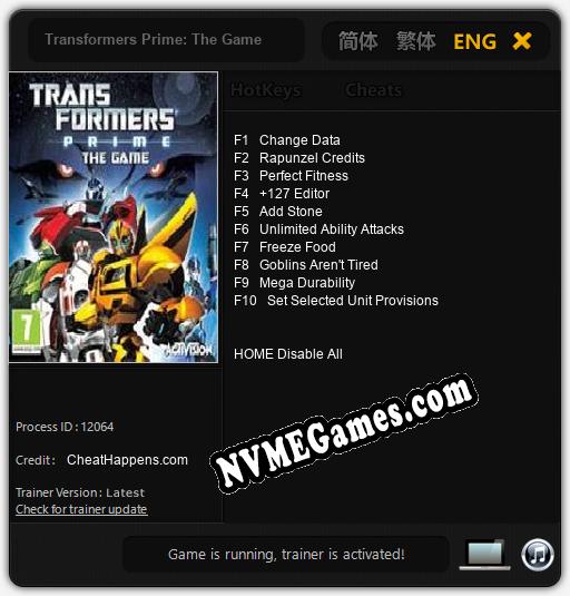 Treinador liberado para Transformers Prime: The Game [v1.0.9]