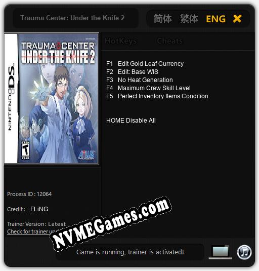 Trauma Center: Under the Knife 2: Trainer +5 [v1.2]