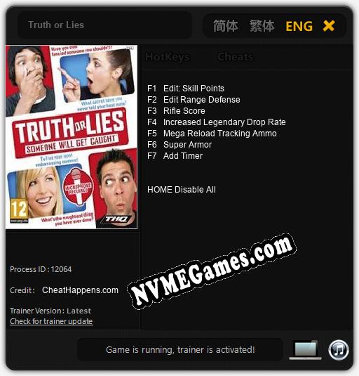 Treinador liberado para Truth or Lies [v1.0.7]