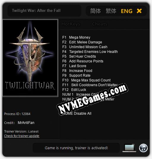 Twilight War: After the Fall: Treinador (V1.0.57)