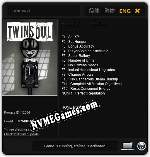 Treinador liberado para Twin Soul [v1.0.3]