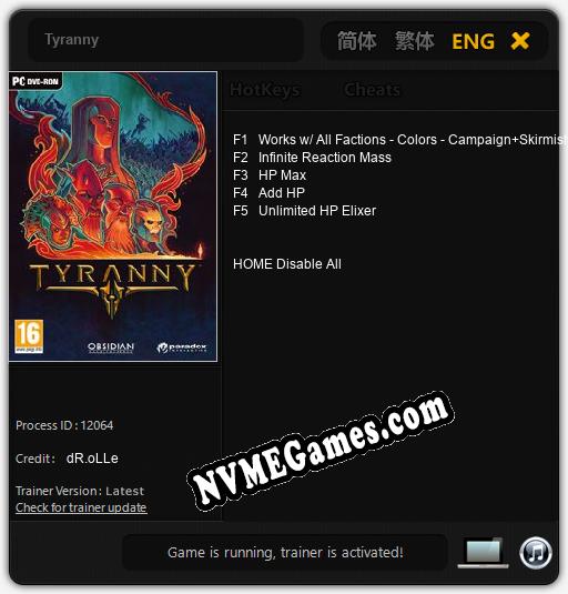 Tyranny: Cheats, Trainer +5 [dR.oLLe]