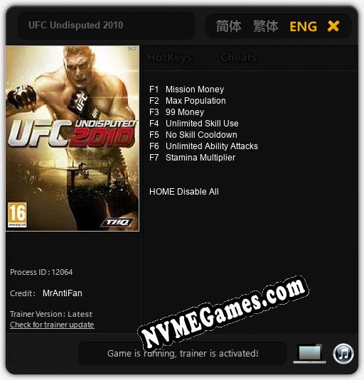 UFC Undisputed 2010: Cheats, Trainer +7 [MrAntiFan]