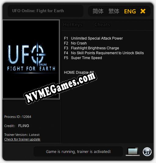 UFO Online: Fight for Earth: Treinador (V1.0.60)