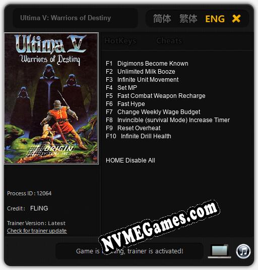 Ultima V: Warriors of Destiny: Cheats, Trainer +10 [FLiNG]