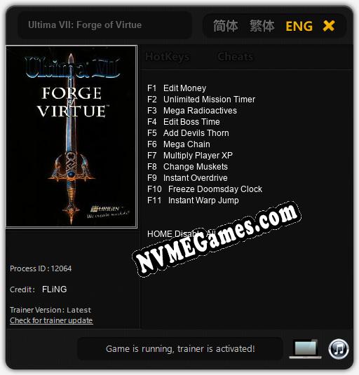 Treinador liberado para Ultima VII: Forge of Virtue [v1.0.8]