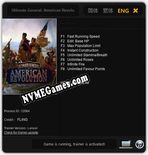 Treinador liberado para Ultimate General: American Revolution [v1.0.2]